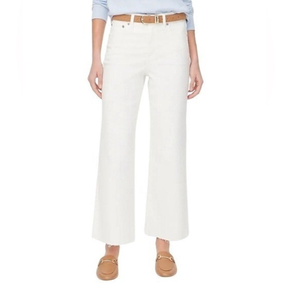 J. Crew Women's Wide Leg Cropped Raw Hem White Jeans
